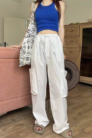 high waist drawstring loose cargo pants CP001