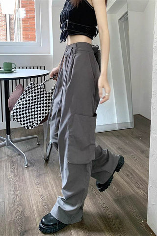 high waist drawstring loose cargo pants CP001