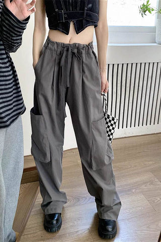 high waist drawstring loose cargo pants CP001