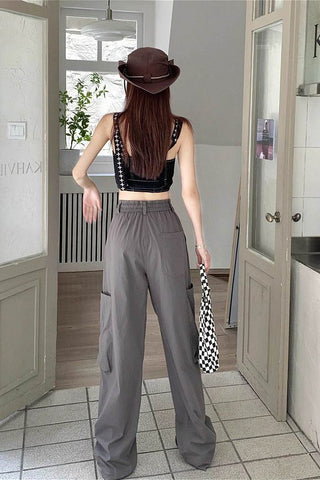 high waist drawstring loose cargo pants CP001