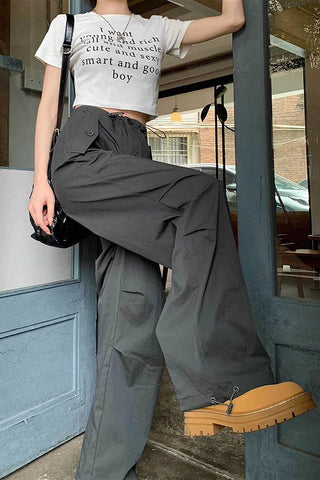 high-waist drawstring loose cargo pants CP002