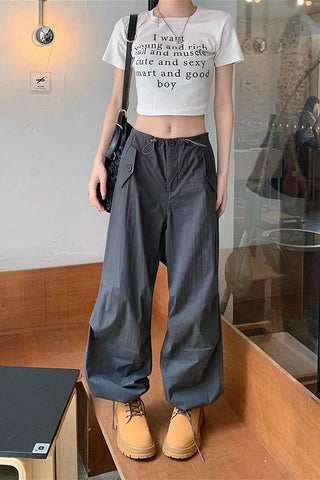 high-waist drawstring loose cargo pants CP002