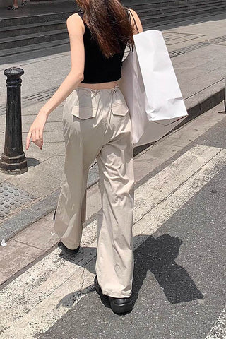 high-waist drawstring loose cargo pants CP002