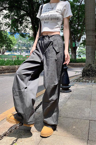 high-waist drawstring loose cargo pants CP002