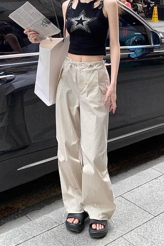 high-waist drawstring loose cargo pants CP002