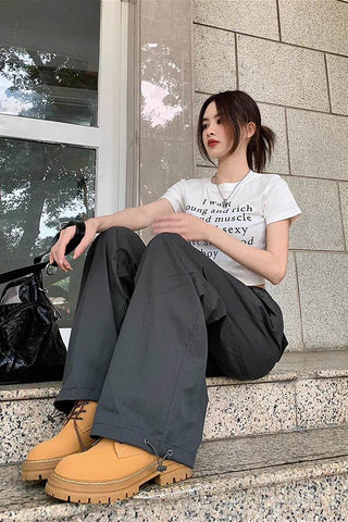 high-waist drawstring loose cargo pants CP002