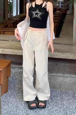 high-waist drawstring loose cargo pants CP002