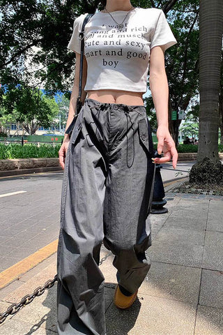 high-waist drawstring loose cargo pants CP002