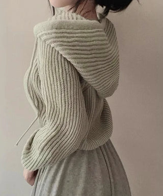 retro zipper hooded cardigan