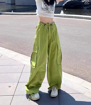 thin high waist loose drawstring cargo pants