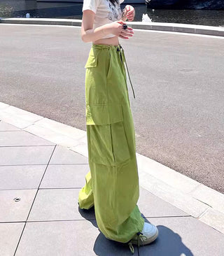 thin high waist loose drawstring cargo pants