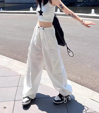 thin high waist loose drawstring cargo pants