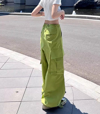 thin high waist loose drawstring cargo pants