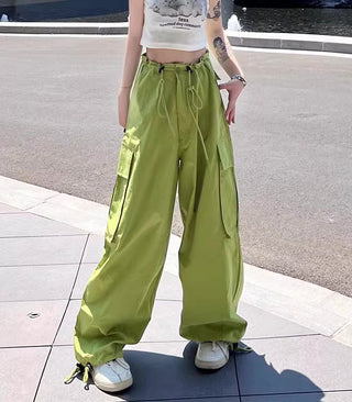 thin high waist loose drawstring cargo pants