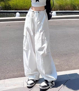 thin high waist loose drawstring cargo pants