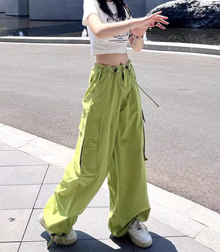 thin high waist loose drawstring cargo pants