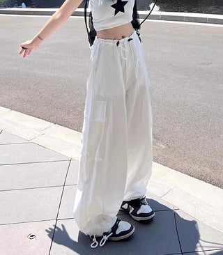 thin high waist loose drawstring cargo pants