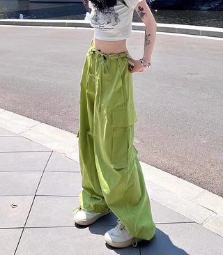 thin high waist loose drawstring cargo pants