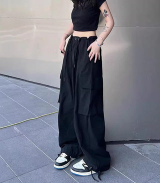 thin high waist loose drawstring cargo pants