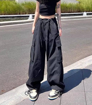 thin high waist loose drawstring cargo pants