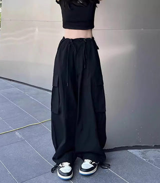 thin high waist loose drawstring cargo pants