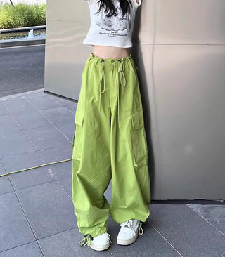 thin high waist loose drawstring cargo pants