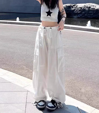 thin high waist loose drawstring cargo pants