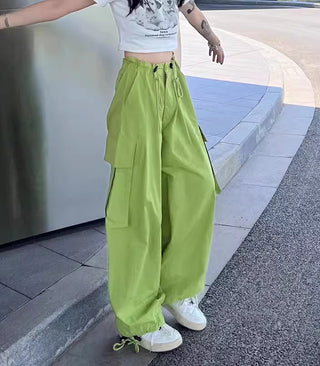 thin high waist loose drawstring cargo pants