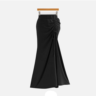 Sexy Wrinkled Slit Mid-Length Skirt