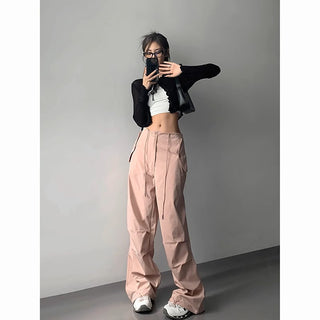 loose straight thin adjustable cargo pants