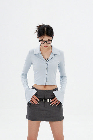 slim fit long-sleeve polo cropped shirt