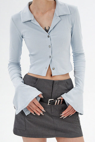 slim fit long-sleeve polo cropped shirt