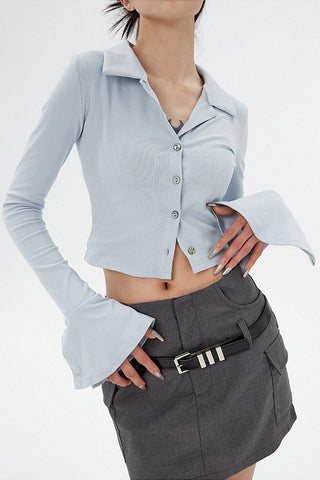 slim fit long-sleeve polo cropped shirt