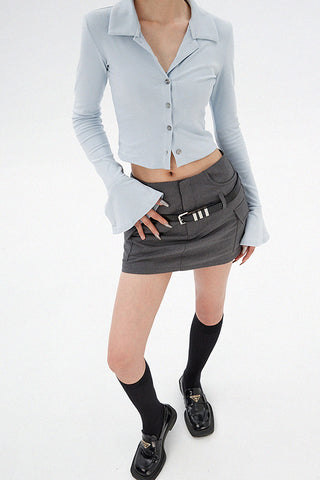 slim fit long-sleeve polo cropped shirt