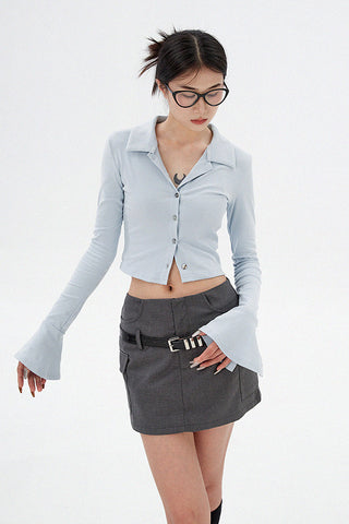 slim fit long-sleeve polo cropped shirt