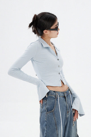 slim fit long-sleeve polo cropped shirt