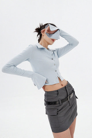 slim fit long-sleeve polo cropped shirt