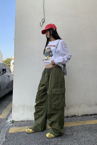 loose casual drawstring cargo pants [NW02]