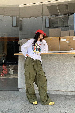 loose casual drawstring cargo pants [NW02]