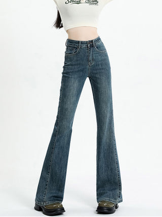 high-waisted micro-flared jeans