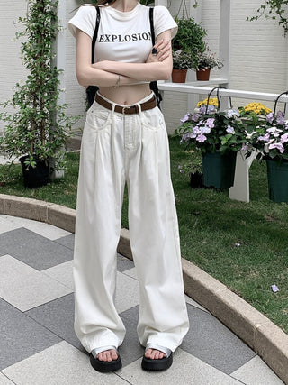 denim wide-leg casual pants