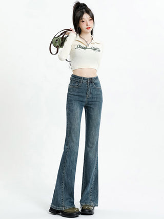 high-waisted micro-flared jeans