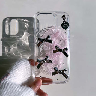 Silver Ribbon Heart Resin Jelly Hard Iphone Case