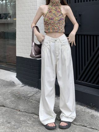 denim wide-leg casual pants