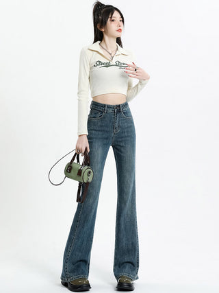 high-waisted micro-flared jeans