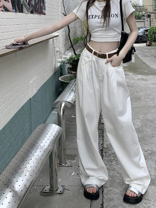 denim wide-leg casual pants