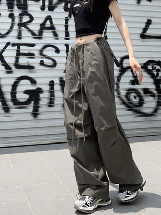 solid Drawstring parachute pants