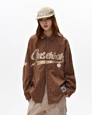 Baseball striped letter long-sleeved shirt jacket