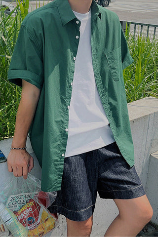 retro loose linen half-sleeve shirt jacket