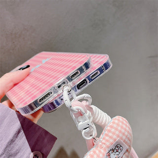 Korean plaid hand-held iPhone Case + love lanyard